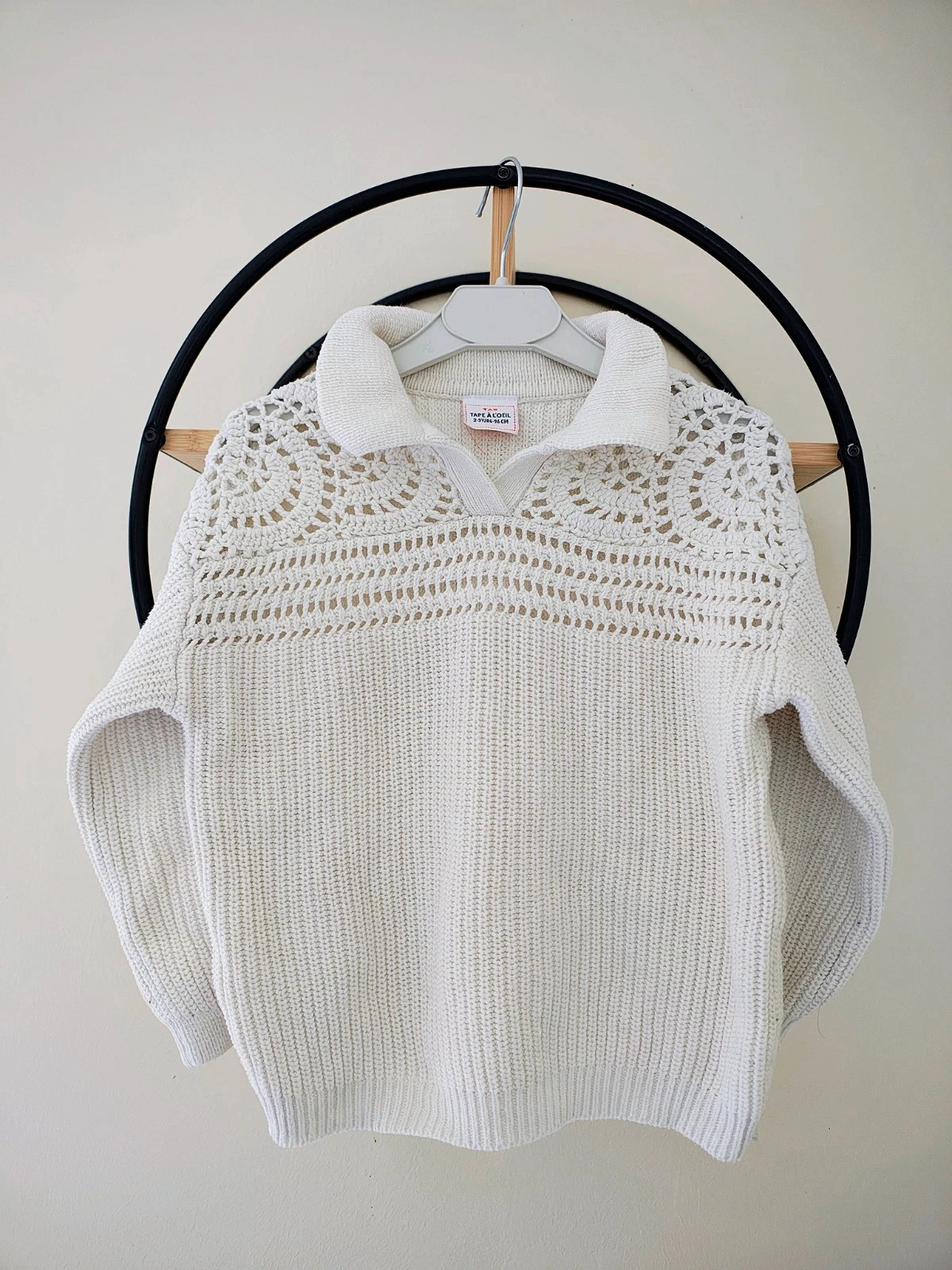 2 3 ans pull maille et col tape a l'oeil - creme- 96 cm